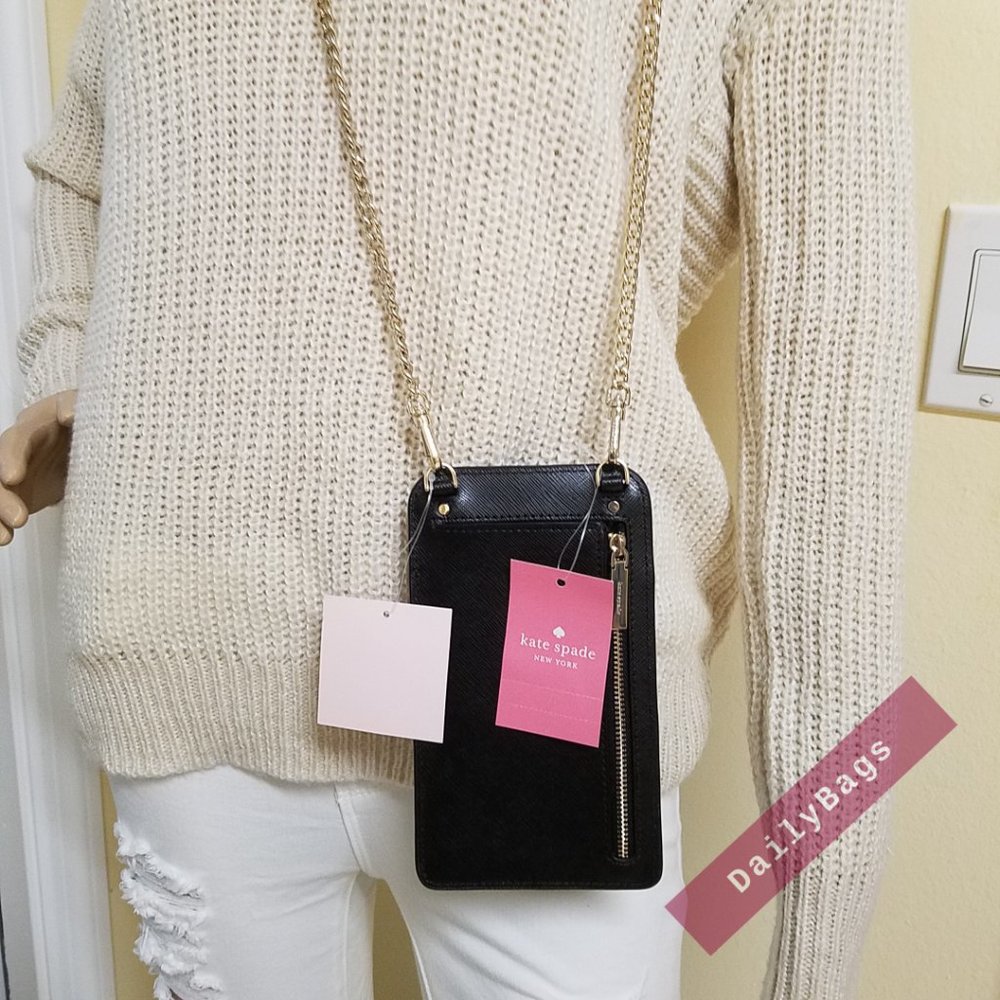 NWT KATE SPADE 100% AUTHENTIC NORTH PHONE CROSSBODY CAT MEOW BLACK WHITE - Picture 9 of 12